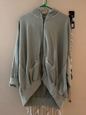 Light Sage Ribbed Zip Hoodie